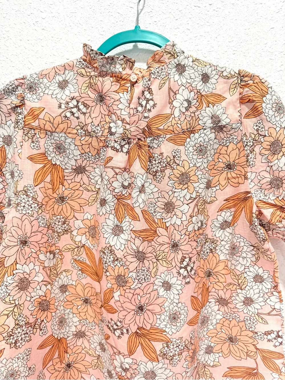 J. Crew 100% LINEN Peach Floral Smocked Neck Blouse S